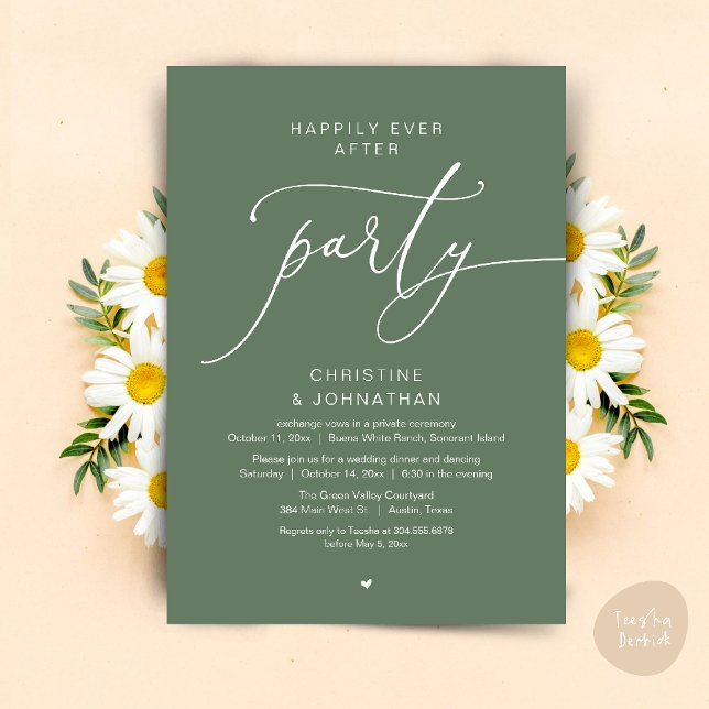Invitación Boda Cena Fiesta Baile Felices para Siempre (Happily Ever After Romantic Wedding Dinner Party Dancing Modern Clean Invites Card PDF Sage Green)