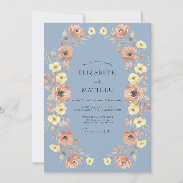 Invitación Boda Cerúlea Anemone Albaricoque (Anverso)