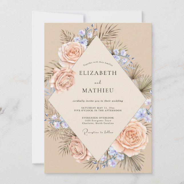 Invitación Boda Champagne Azure Pampas Sage (Anverso)