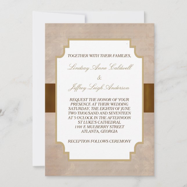 Invitación Boda Champagne Brown Floral Grunge (Anverso)
