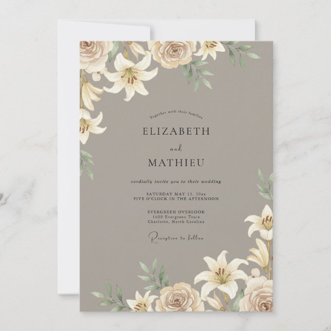 Invitación Boda Champagne Lily Taupe (Anverso)