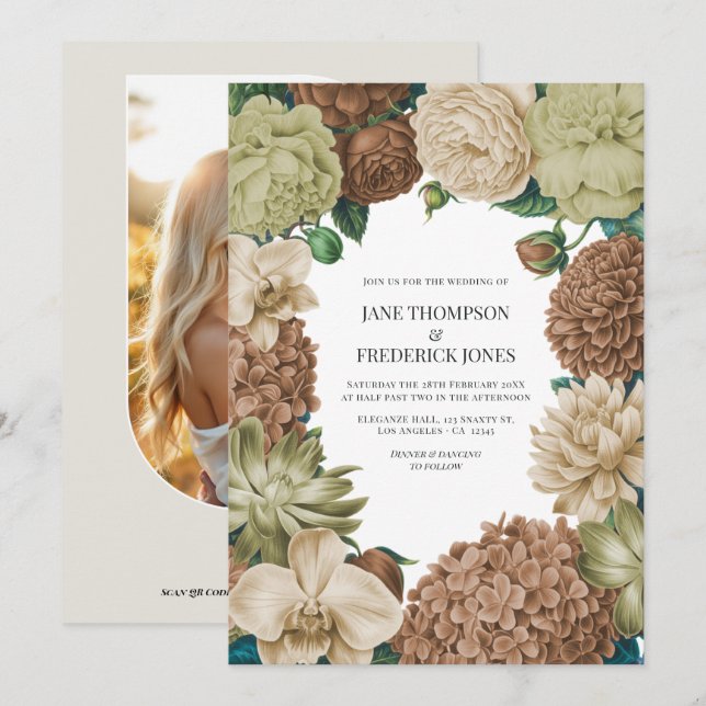 Invitación Boda Champagne Mist, Willow Sage y Pebble Taupe (Anverso / Reverso)