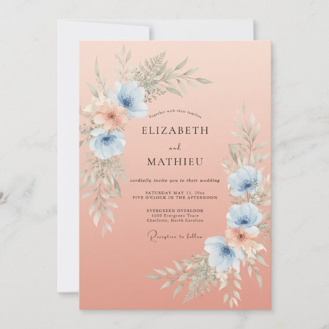 Invitación Boda Champán Anemone Azul (Anverso)