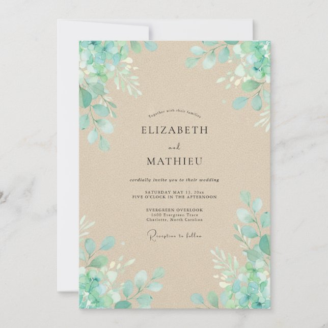 Invitación Boda Champán Hoja Espuma de Mar (Anverso)