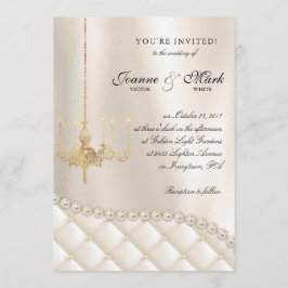 Invitación Boda Chandelier Iluminando Marfil Pearls Satin