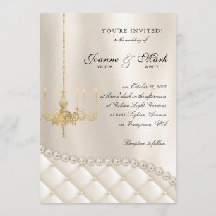 Invitación Boda Chandelier Iluminando Marfil Pearls Satin