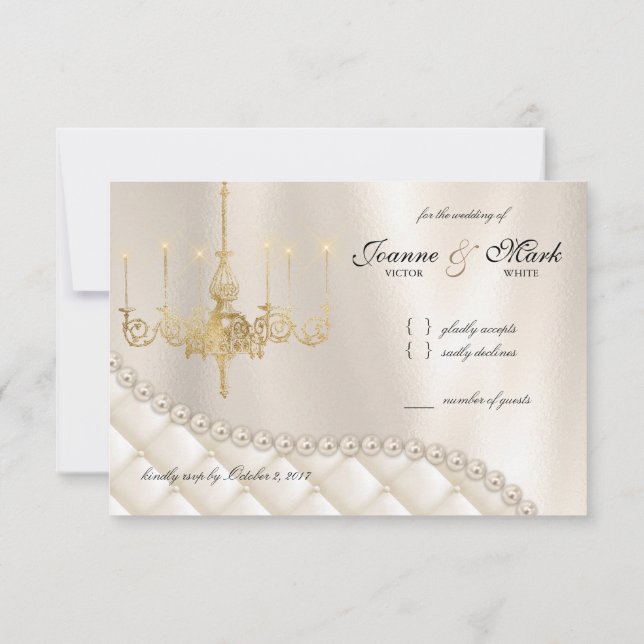 Invitación Boda Chandelier RSVP Card Lighting Ivory Pearls (Reverso)