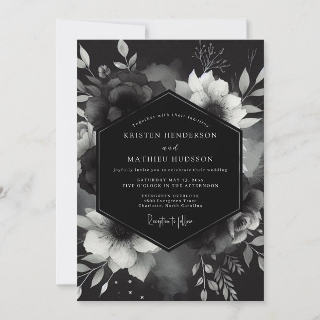 Invitación Boda Charcoal Gothic Bloom (Anverso)