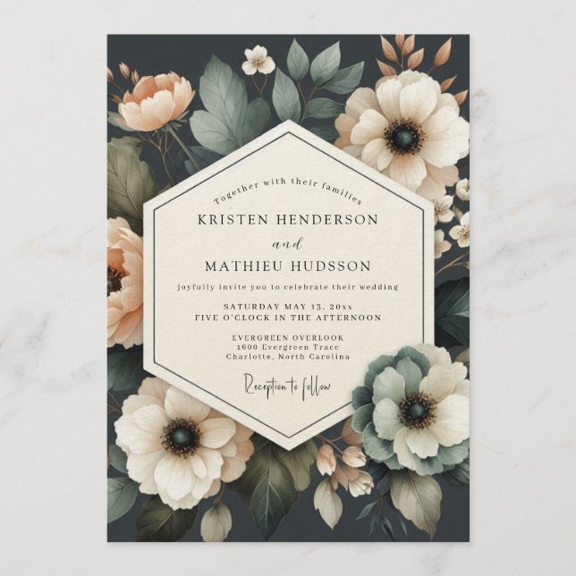 Invitación Boda Charcoal Moody Bloom (Anverso)