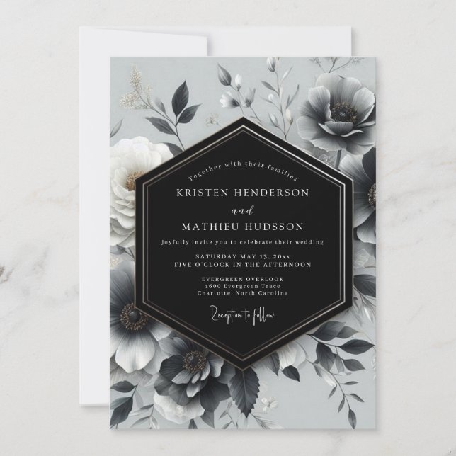 Invitación Boda Charcoal Noir Bloom (Anverso)