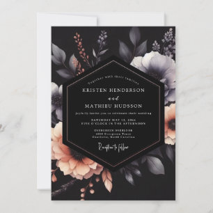 Invitación Boda Charcoal & Peach Shadowy Bloom