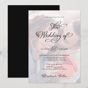 Invitación Boda Charm Foto de caligrafía negra y blanca