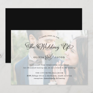Invitación Boda Charm Foto de caligrafía negra y blanca