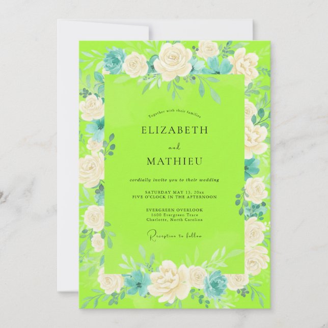Invitación Boda Chartreuse White Rose (Anverso)
