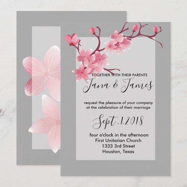 Invitación Boda Cherry Blossom (Anverso / Reverso)