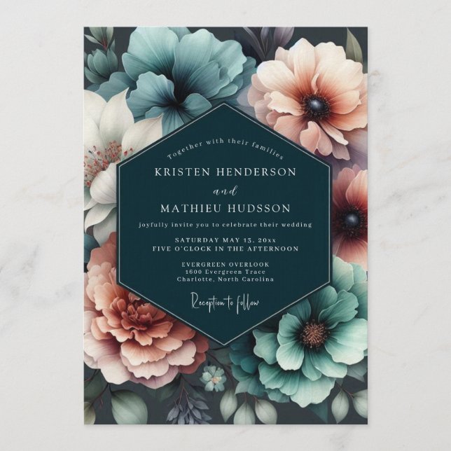 Invitación Boda Chiaroscuro con Toque Teal (Anverso)