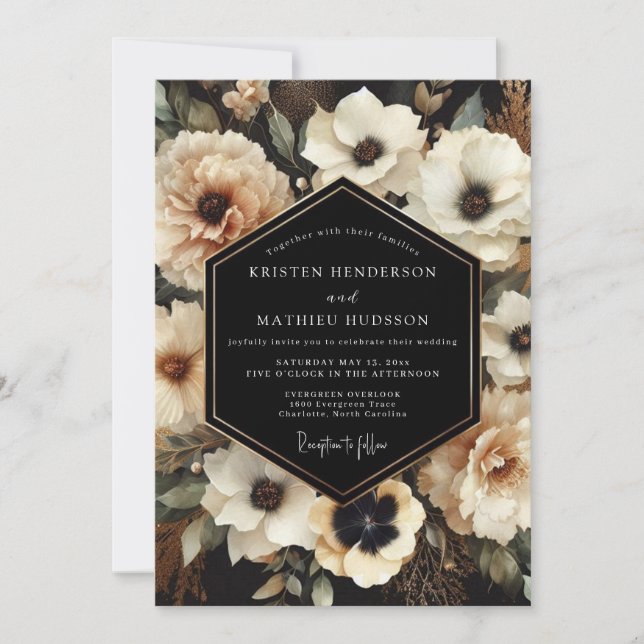 Invitación Boda Chiaroscuro de Crema y Carbón (Anverso)
