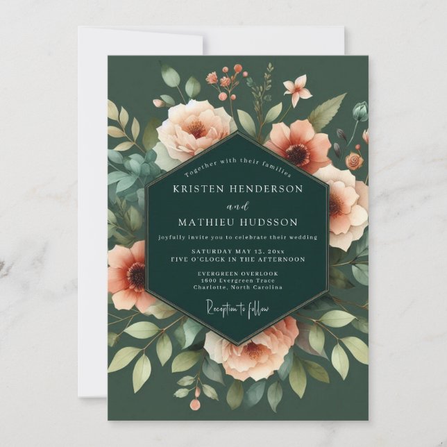 Invitación Boda Chiaroscuro de Melocotón Esmeralda (Anverso)
