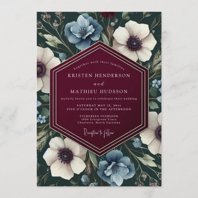 Invitación Boda Chiaroscuro Pizarra Granate (Anverso)