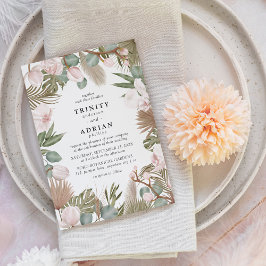 Invitación Boda Chic Boho Orquídeas Rosadas y Hojas Secas