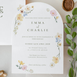 Invitación Boda Chic Boho Pastel Flores Silvestres Primavera 
