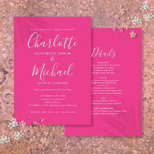 Invitación Boda Chic de Escritura Simple Todo En Uno Rosa Cal