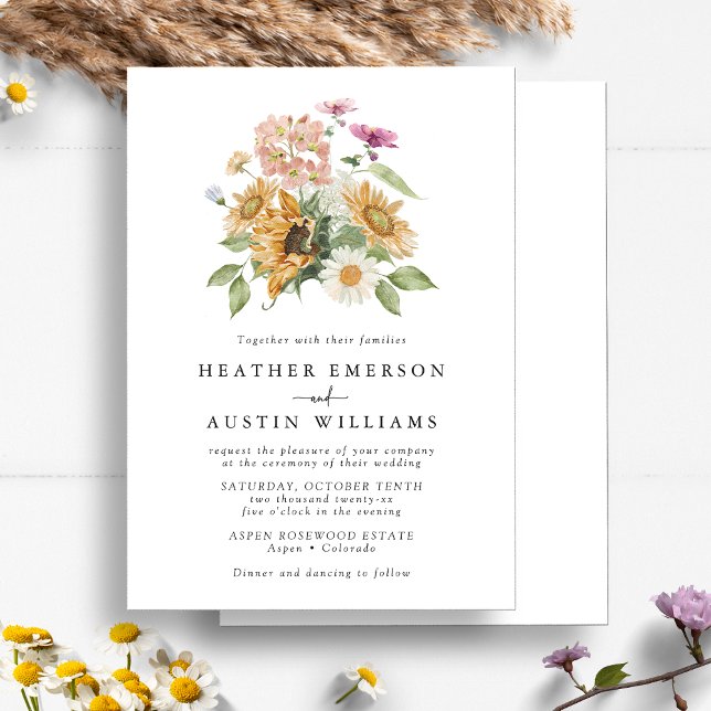 Invitación Boda Chic de Girasoles (Chic Watercolor Sunflower Wildflower Floral Wedding Invitation by Painted Paperie
)