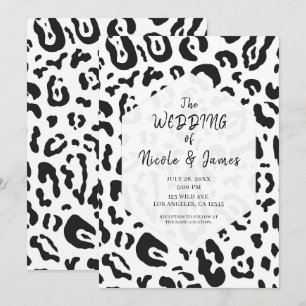 Invitación Boda Chic de Guepardo Negro y Blanco Leopardo
