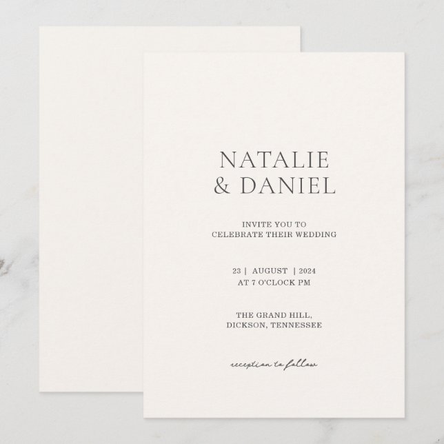 Invitación Boda Chic de Marfil Suave y Carbón (Anverso / Reverso)