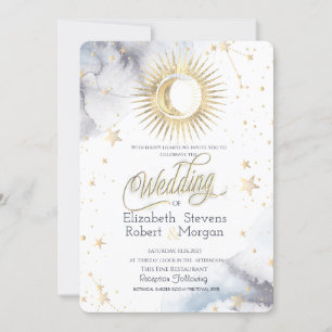 Invitación Boda Chic del Sol, la Luna y las Estrellas Celesti