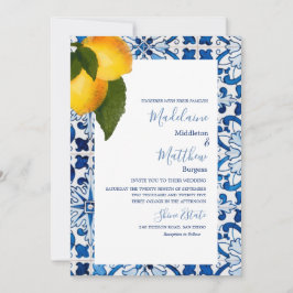 Invitación Boda Chic Estilosa Baldosa de Limón Azul