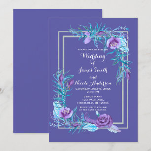 Invitación Boda Chic Floral de Color Violeta Ultra y Acuático