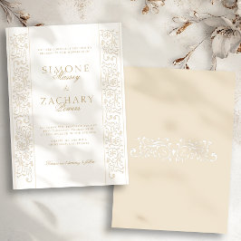 Invitación Boda Chic Formal Ecru con Borde de Roleos