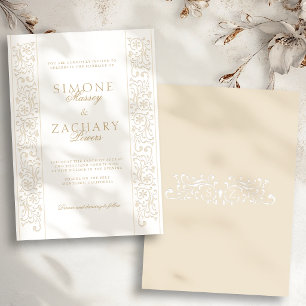 Invitación Boda Chic Formal Ecru con Borde de Roleos