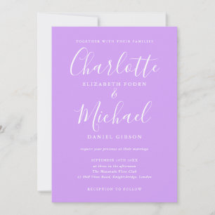 Invitación Boda Chic Lavanda Lila con Guión de Firma