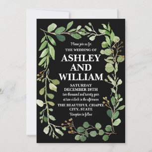 Invitación Boda Chic Negro y Blanco Greenery Boho Bohemio