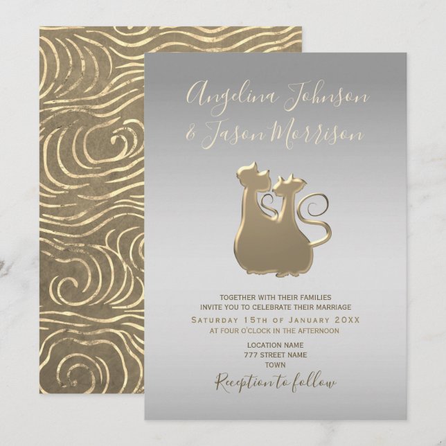 Invitación Boda Chic Plata y Oro (Anverso / Reverso)