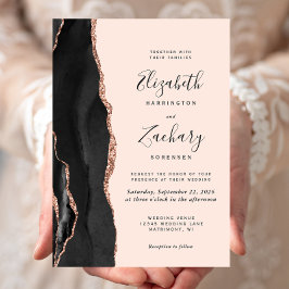 Invitación Boda Chic Rosa Ágata Dorado Rosa Claro