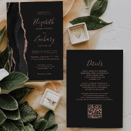 Invitación Boda Chic Rosa de Oro Ágata Oscura Código QR