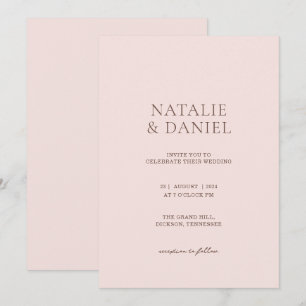 Invitación Boda Chic Rosa Rubor y Marrón Cálido