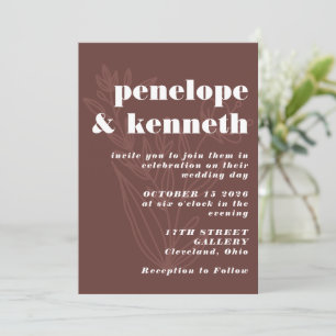 Invitación Boda Chic Rústica Terracota Arte Floral Línea
