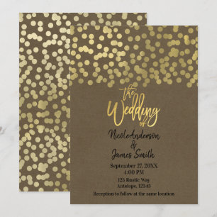 Invitación Boda Chic Rústico Moderno Kraft Dorado