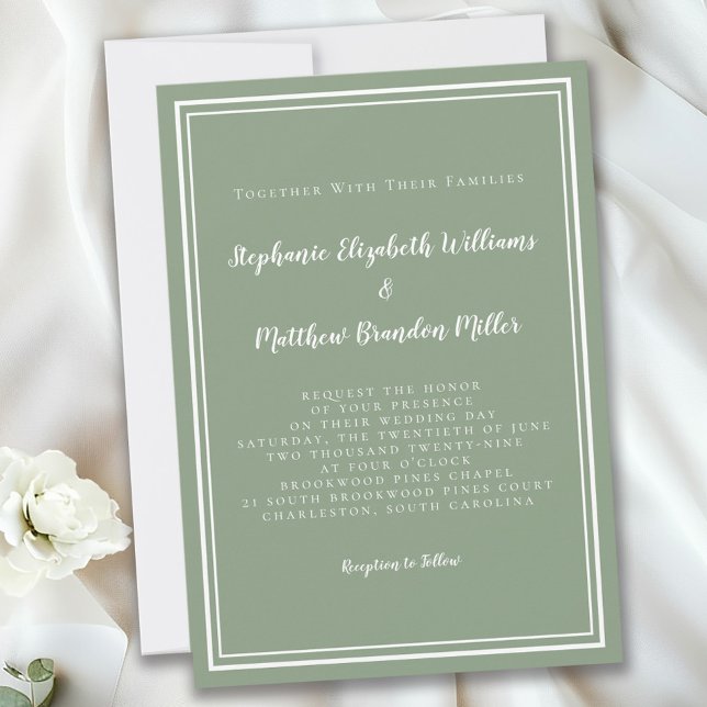 Invitación Boda Chic Verde Salvia Minimalista Moderna Simple (Subido por el creador)