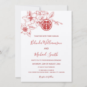 Invitación Boda china bilingüe   Magnolia blanca china de bod