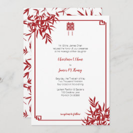 Invitación Boda china de la felicidad doble de bambú roja