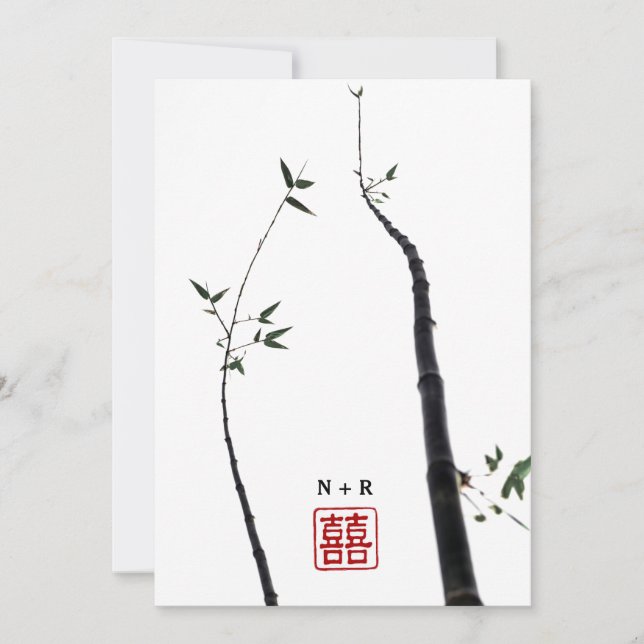 Invitación Boda china del amor del © de la felicidad de bambú (Anverso)