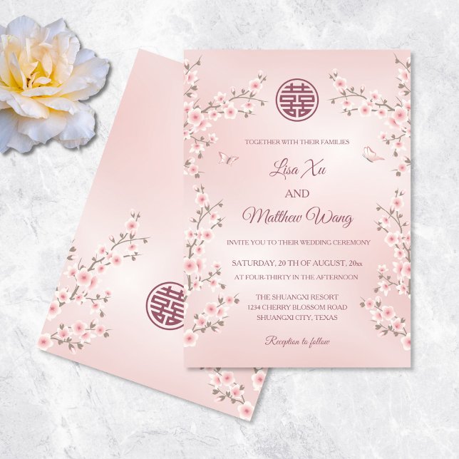 Invitación Boda China Flor de Rosa Polvorienta (Subido por el creador)