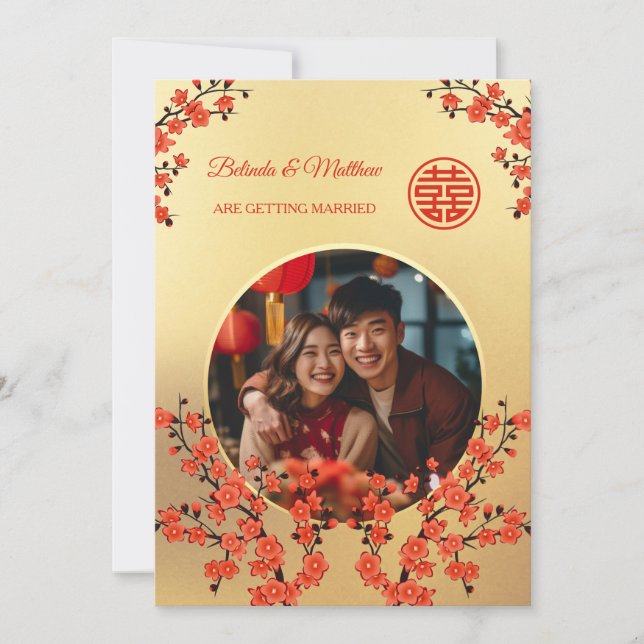 Invitación Boda China Flor Oriental Foto (Anverso)