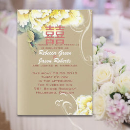 Invitación boda china floral de peonía vintage moderna