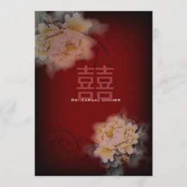 Invitación boda china floral peonía borgoña vintage